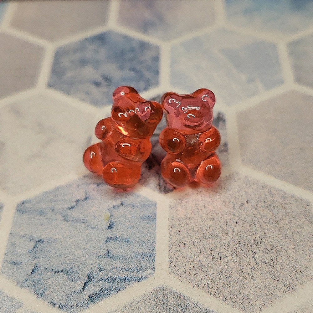 Trendy Red Gummy Bear stud earrings